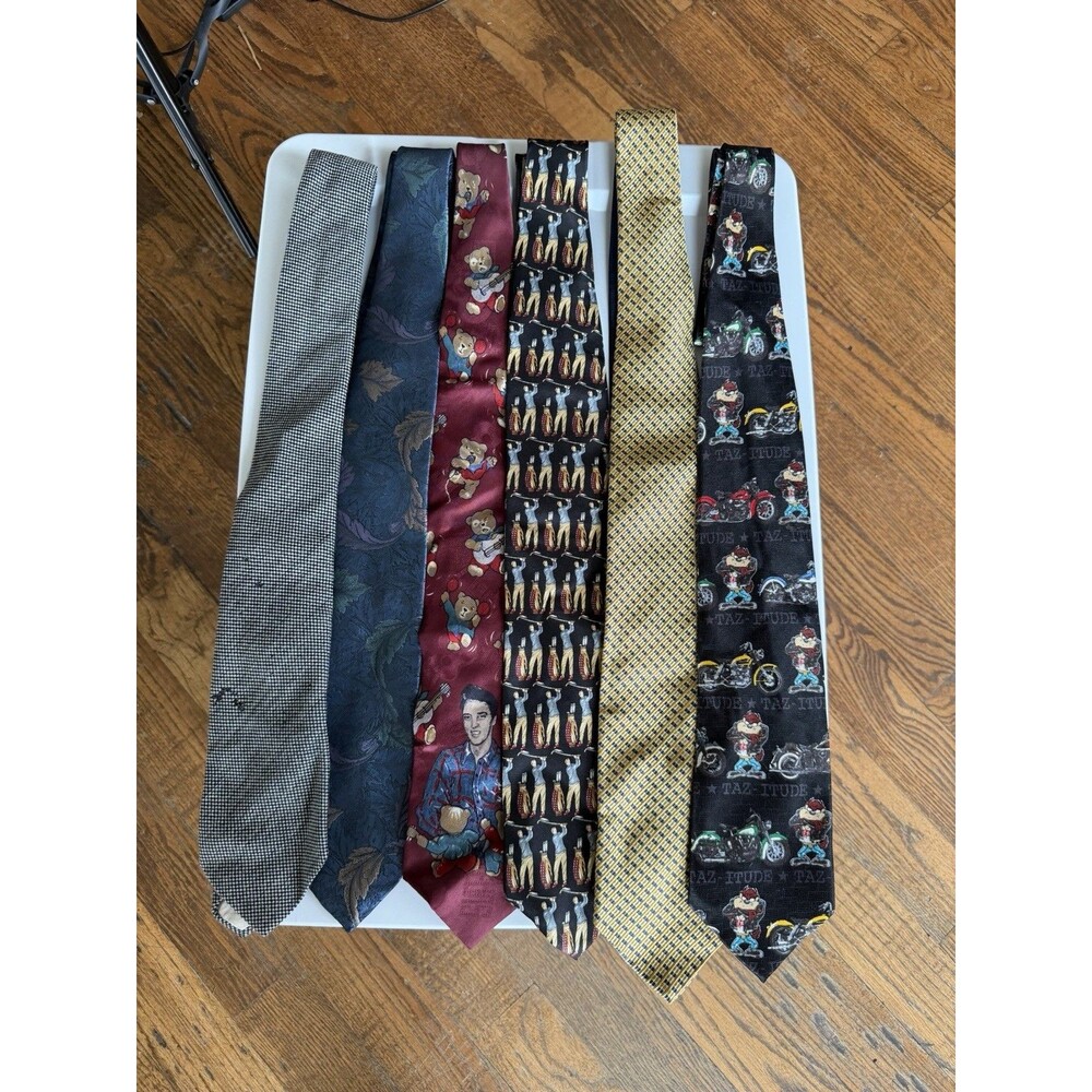 Vintage Neck Tie Lot Looney Tunes Golf Elvis Presley Tommy Hilfiger Germain